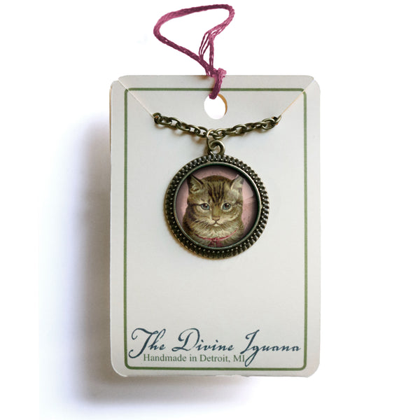 Victorian Tabby Cat Pendant Necklace