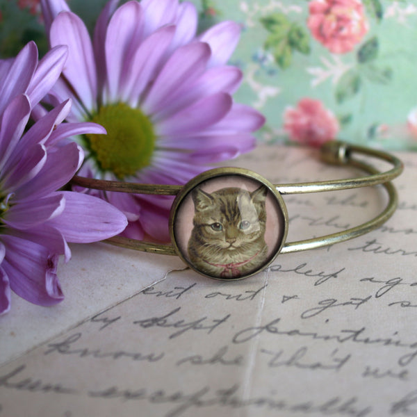 Victorian Tabby Cat Cuff Bracelet