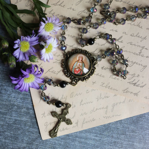 Bronze and Blue Glass Handmade Rosary