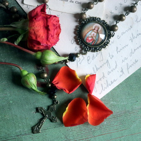 Bronze and Faux Pearl Handmade Rosary