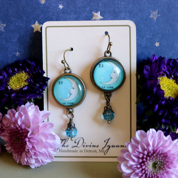 La Luna Loteria Themed Vintage Inspired Drop / Dangle Earrings