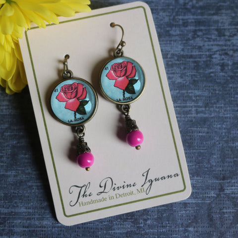 La Rosa Loteria Vintage Inspired Drop / Dangle Earrings