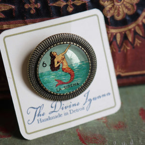 La Sirena Mermaid Loteria Themed Vintage Inspired Pin Brooch