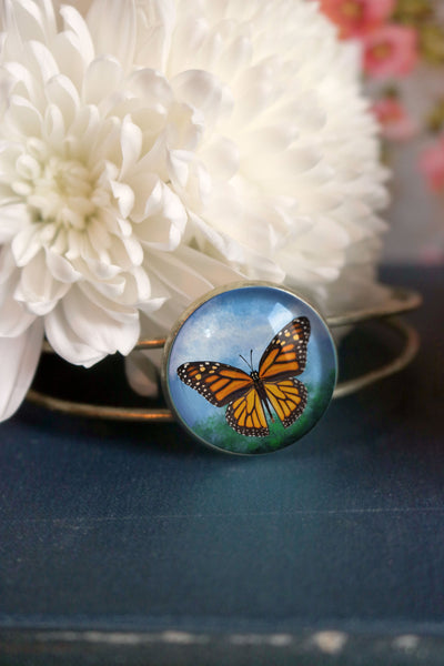 Monarch Butterfly Cuff Bracelet / Bangle in Antique Brass