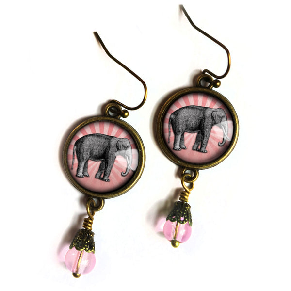 Pink Elephant Vintage Inspired Drop / Dangle Earrings