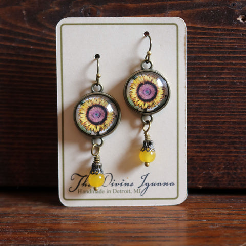 Sunflower Vintage Inspired Drop / Dangle Earrings