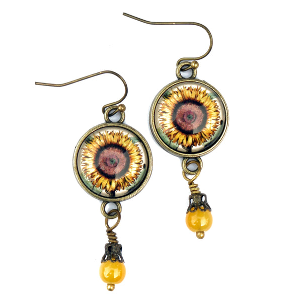 Sunflower Vintage Inspired Drop / Dangle Earrings