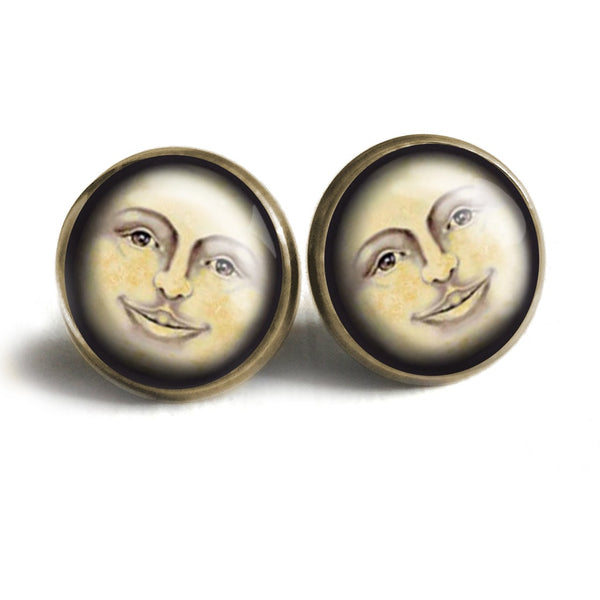 Man in the Moon Vintage Inspired Stud Earrings