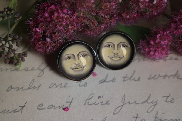 Man in the Moon Vintage Inspired Stud Earrings