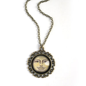 Man in the Moon Ornate Pendant Necklace