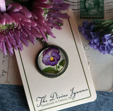 Purple Pansy Pendant Necklace