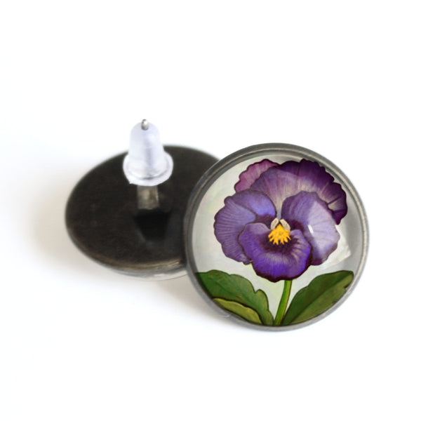 Purple Pansy Vintage Inspired Stud Earrings