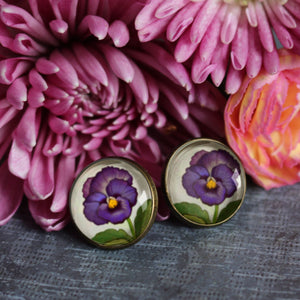 Purple Pansy Vintage Inspired Stud Earrings