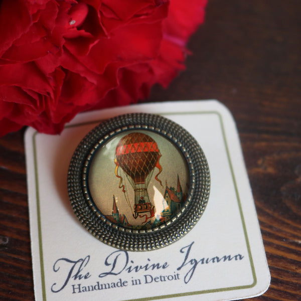 Steampunk Hot Air Balloon Vintage Inspired Pin Brooch