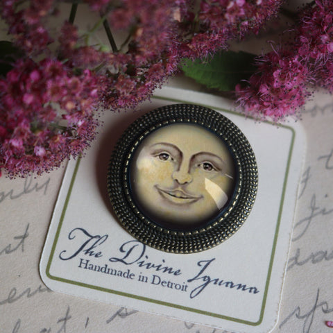 Man in the Moon Vintage Inspired Pin Brooch