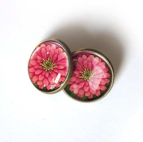 Cheerful Zinnia Vintage Inspired Stud Earrings