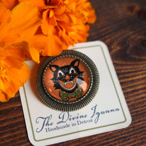 Retro Halloween Black Cat Vintage Inspired Pin Brooch