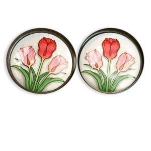 Spring Tulip Glass Cabochon Stud Earrings