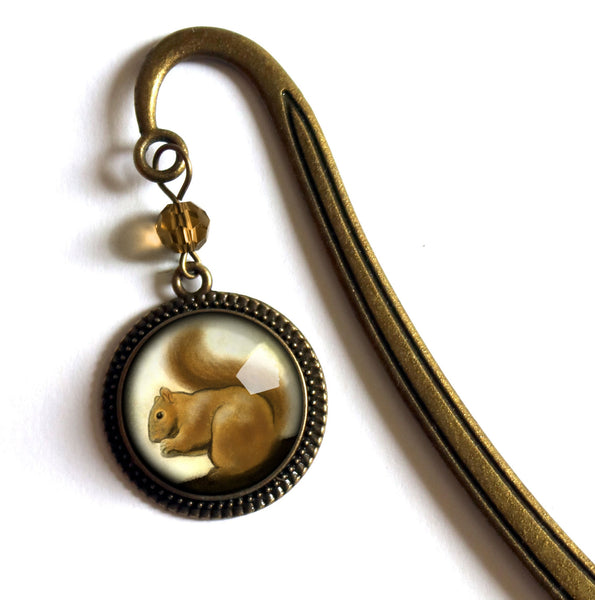 Squirrel Glass Cabochon Brass Book Hook / Bookmark