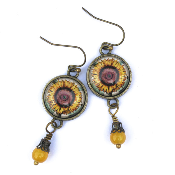 Sunflower Vintage Inspired Drop / Dangle Earrings