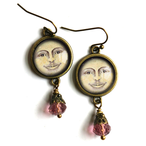 Victorian Man in the Moon Vintage Inspired Drop / Dangle Earrings