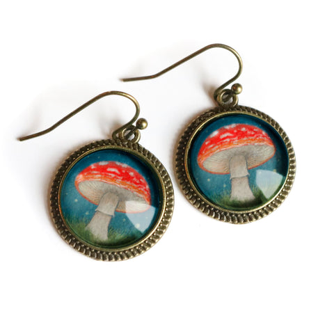 Moonlit Mushrooms Fairytale Inspired Cottage Core Earrings