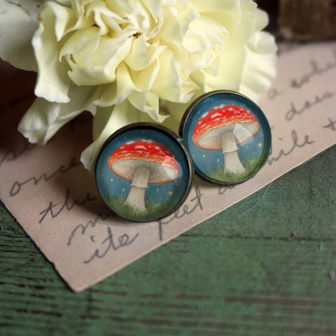 Moonlit Mushrooms Fairytale Inspired Cottage Core Stud Earrings