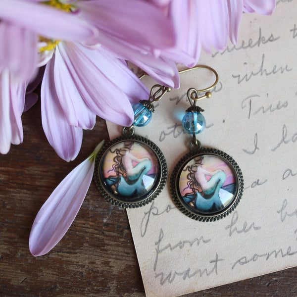 Sunset Mermaid Vintage Inspired Drop / Dangle Earrings