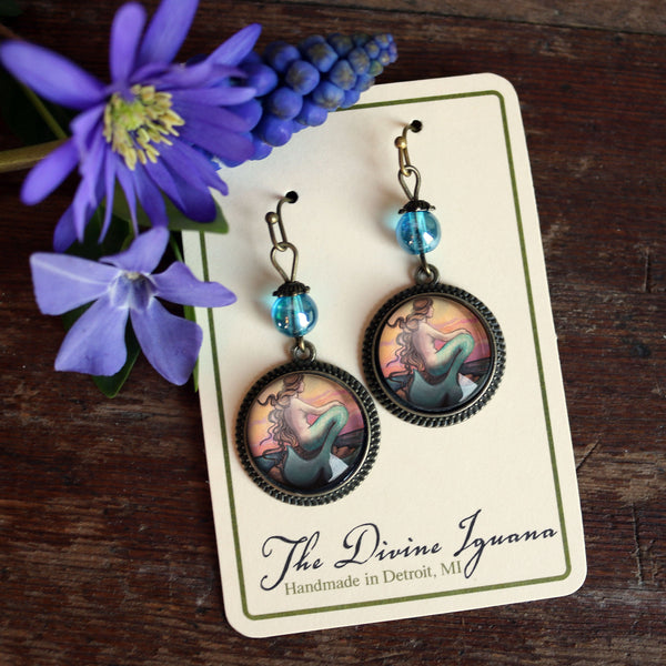 Sunset Mermaid Vintage Inspired Drop / Dangle Earrings