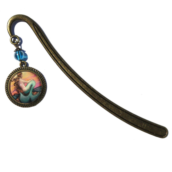 Sunset Mermaid Glass Cabochon Brass Book Hook / Bookmark