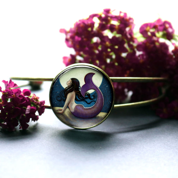 Moonlit Mermaid Under the Stars Fairytale inspired Cuff Bracelet