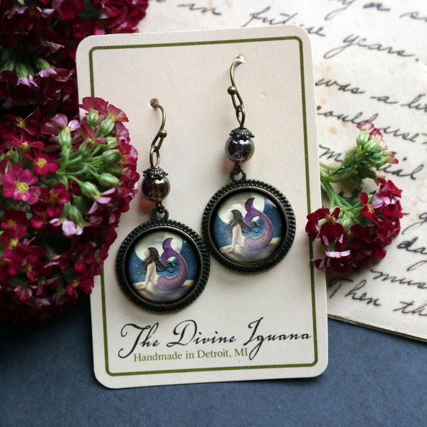 Moonlit Mermaid Under the Stars Vintage Inspired Drop / Dangle Earrings