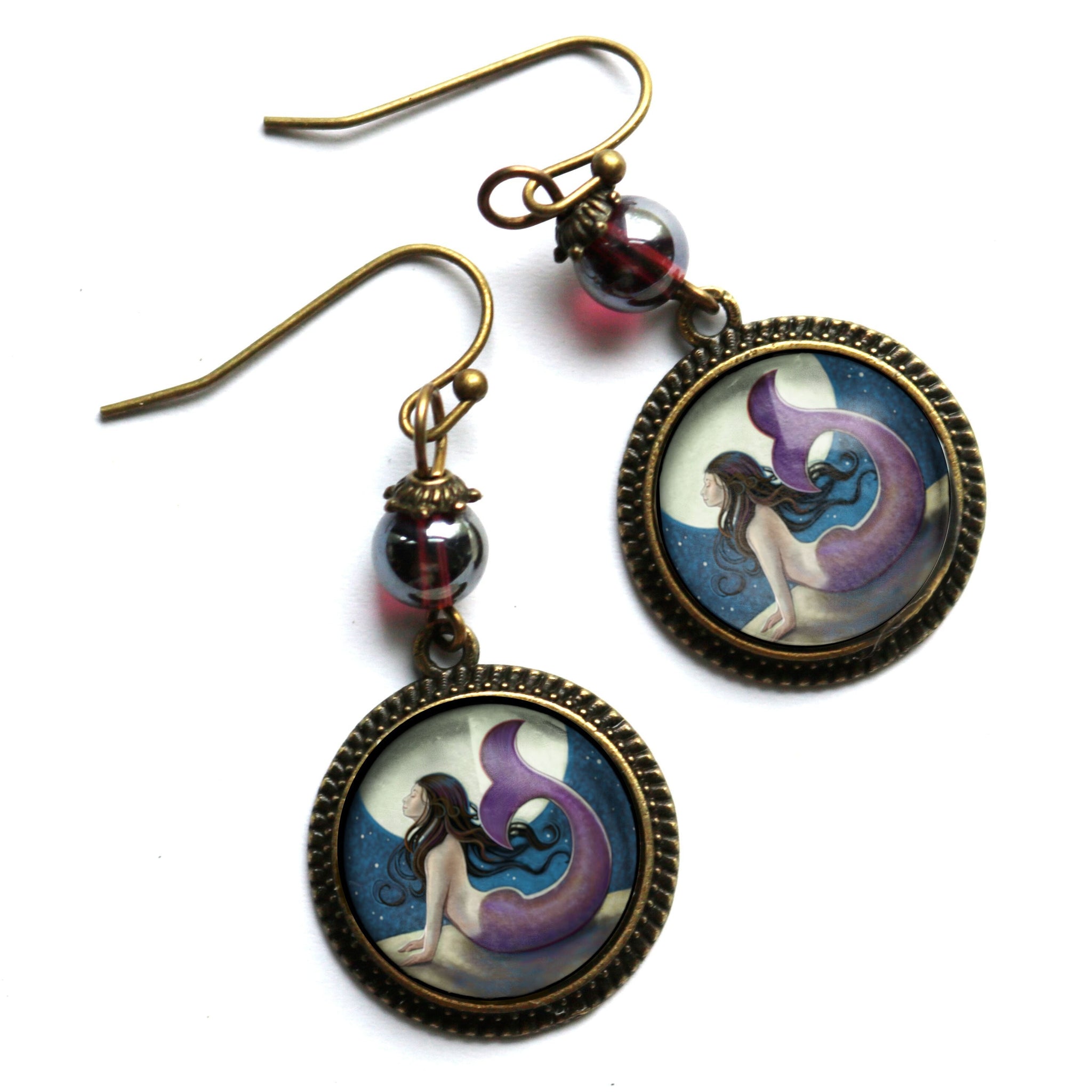 Moonlit Mermaid Under the Stars Vintage Inspired Drop / Dangle Earrings