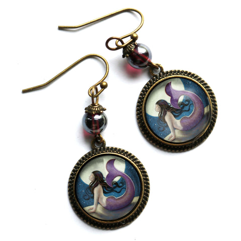 Moonlit Mermaid Under the Stars Vintage Inspired Drop / Dangle Earrings