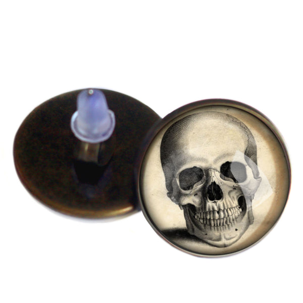 Pale Skull Vintage Inspired Goth Halloween Stud Earrings