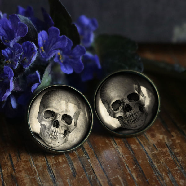 Pale Skull Vintage Inspired Goth Halloween Stud Earrings