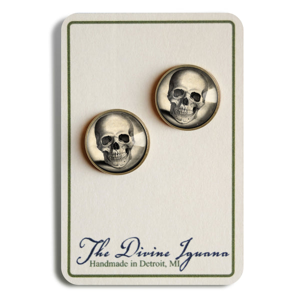 Pale Skull Vintage Inspired Goth Halloween Stud Earrings