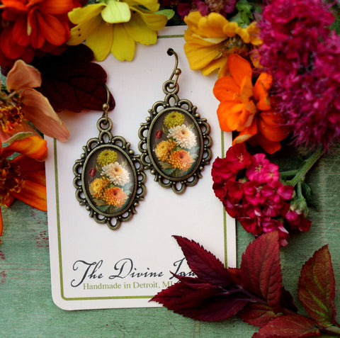 Harvest Chrysanthemums Thanksgiving Holiday Vintage Inspired Drop / Dangle Earrings