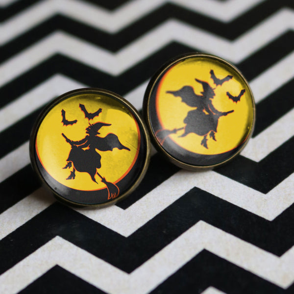 Flying Witch Vintage Inspired Stud Earrings