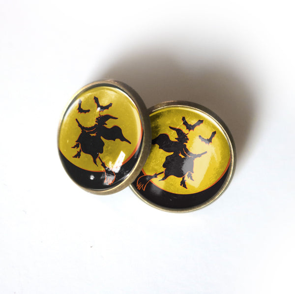 Flying Witch Vintage Inspired Stud Earrings