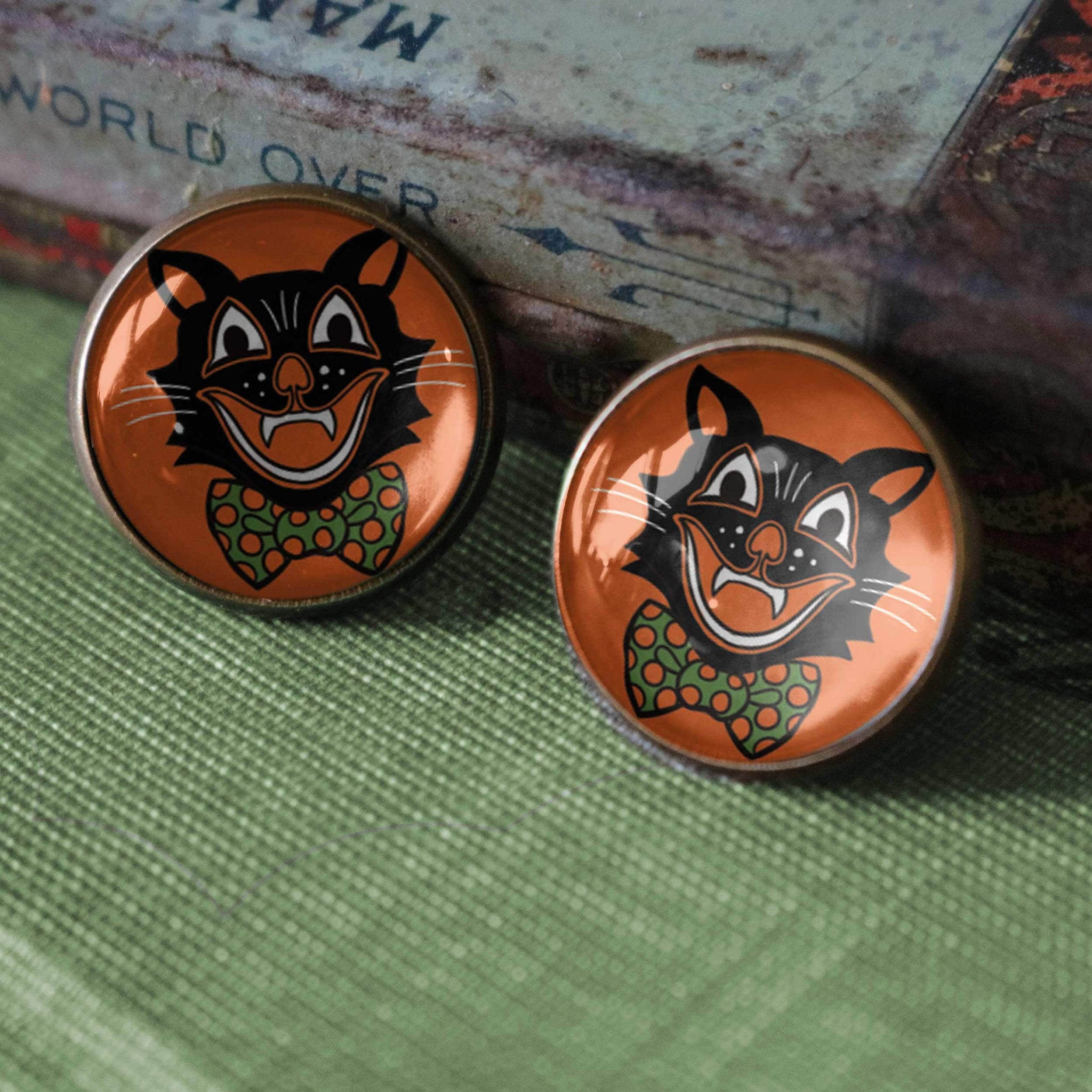 Retro Halloween Black Cat Vintage Inspired Stud Earrings