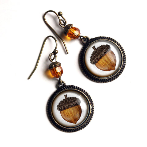 Mighty Acorn - Thanksgiving / Fall Vintage Inspired Drop / Dangle Earrings