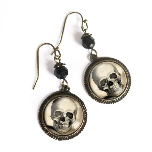 Pale Skull Vintage Inspired Drop / Dangle Goth / Halloween Earrings.