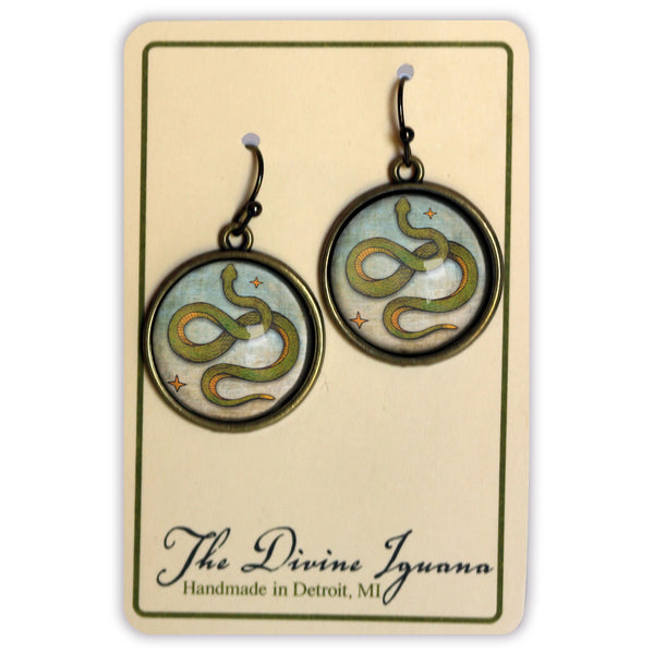 Coiled Snake Glass Cabochon Earrings