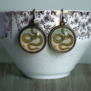 Coiled Snake Glass Cabochon Earrings