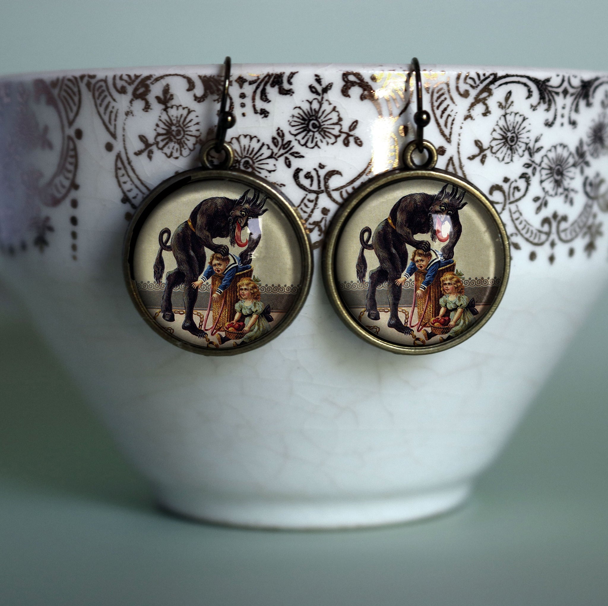 Krampus the Christmas Demon Earrings - Naughty Child in Barrel