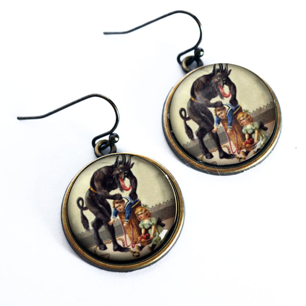 Krampus the Christmas Demon Earrings - Naughty Child in Barrel