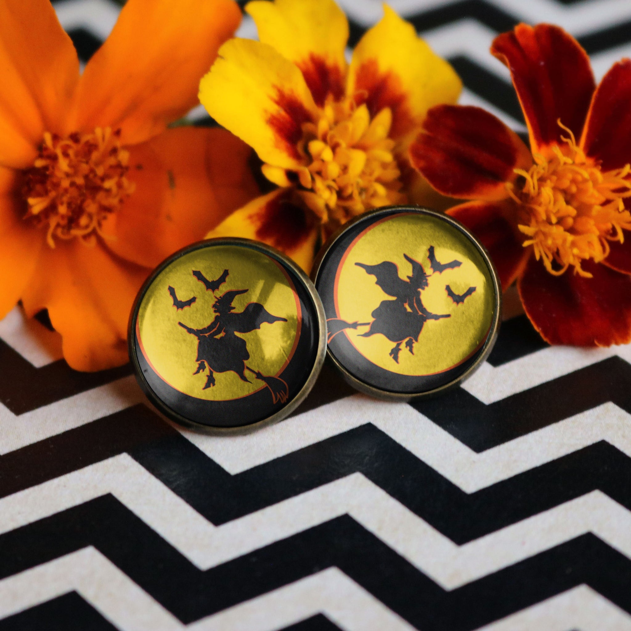 Flying Witch Vintage Inspired Stud Earrings