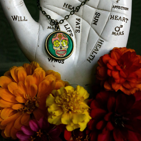 Sugar Skull with Blue Eyes Day of the Dead Earrings