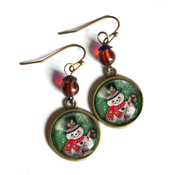 Retro Snowman Vintage Inspired Drop / Dangle Earrings